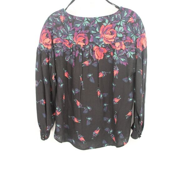 Maeve Long Sleeve Navy Linen Blend Floral Top Small - Picture 4 of 8